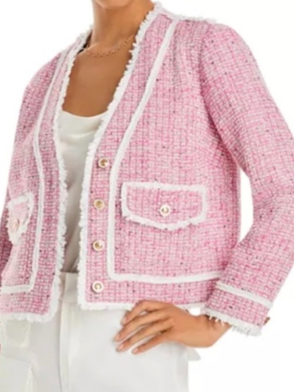 AQUA Tweed Blazer - Pink Fringe Trim NWT Size Small